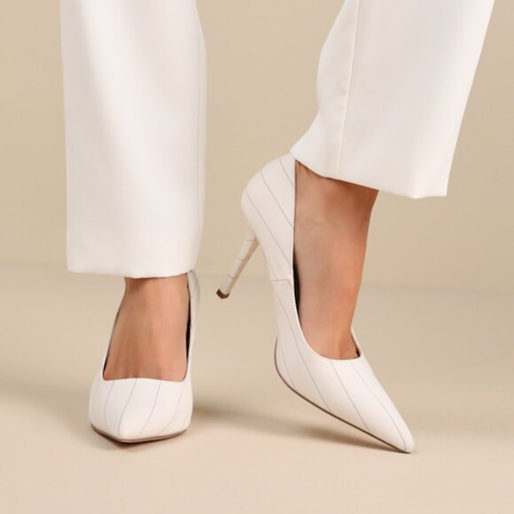Lulus Kennett White Pinstripe Pointed-toe Pumps - Size 7.5 - Picture 1 of 4